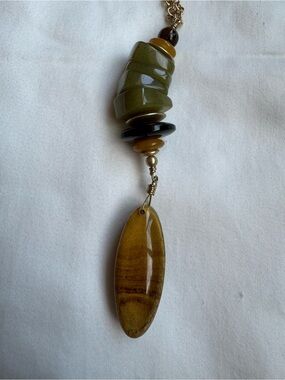 Chico's Malaya Statement Pendant Necklace Earth Tones Green Amber Gold Boho